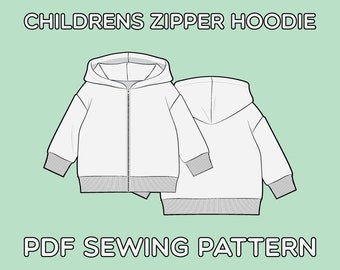 Children's Zip Up Hoodie PDF Sewing Pattern Sizes 0-3M to T7