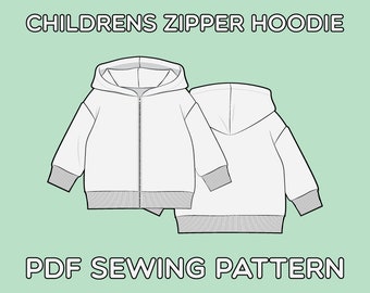 Children's Zip Up Hoodie PDF Sewing Pattern Sizes 0-3M / 3-6M / 6-9M / 9-12M / 12-18M / 18-24M / T2 / T3 / T4 / T5 / T6 / T7