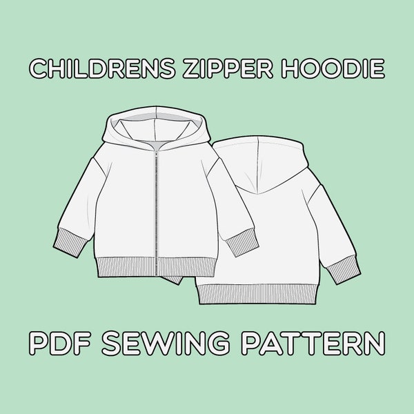 Children's Zip Up Hoodie PDF Sewing Pattern Sizes 0-3M / 3-6M / 6-9M / 9-12M / 12-18M / 18-24M / T2 / T3 / T4 / T5 / T6 / T7