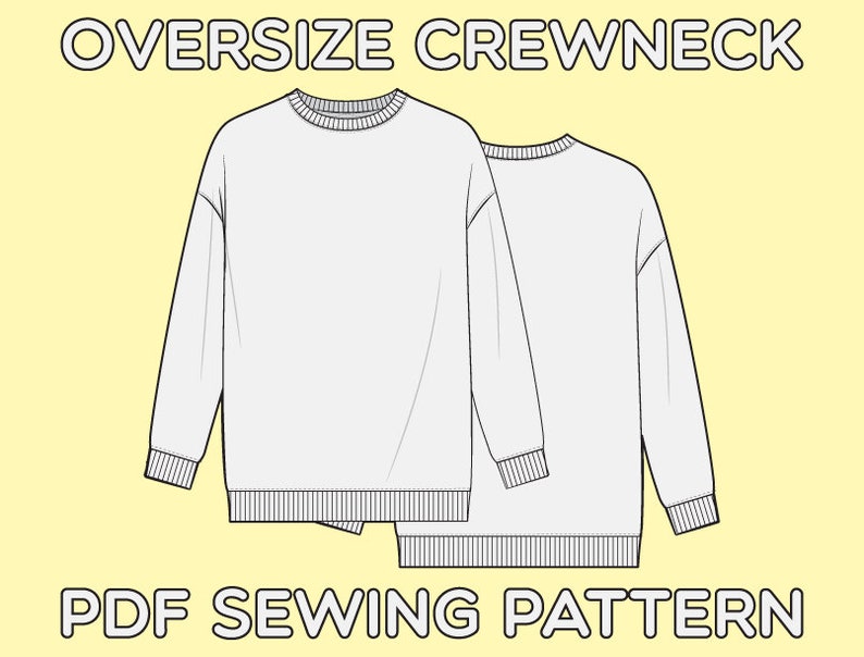 Oversize Long Sleeve Crewneck PDF Sewing Pattern Sizes XS / S Etsy