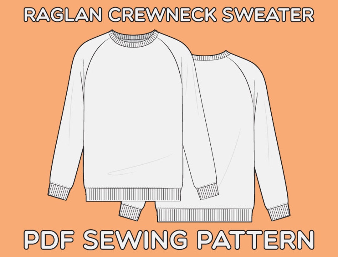 Long Sleeve Raglan Crewneck PDF Sewing Pattern Sizes XS / S / - Etsy