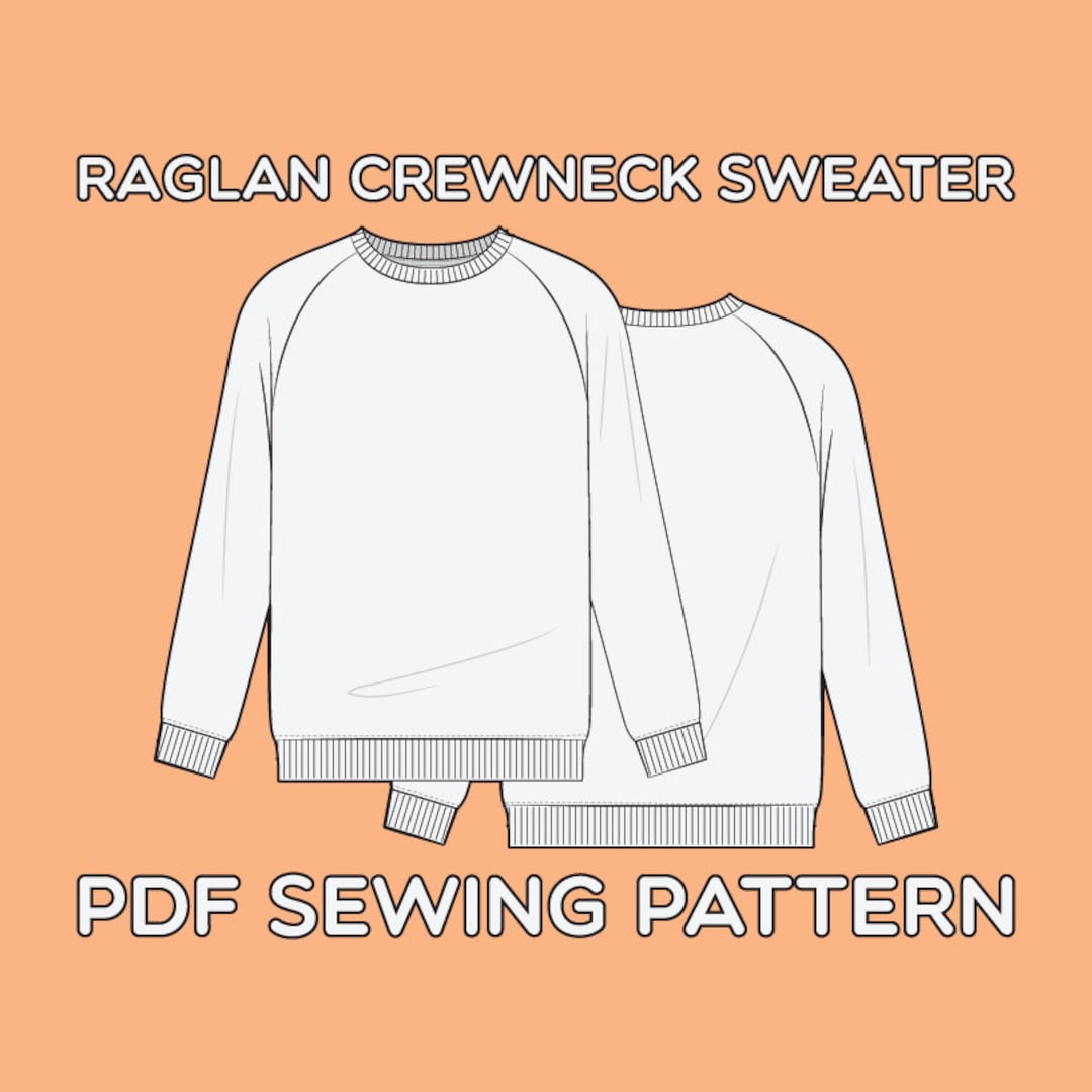 Long Sleeve Raglan Crewneck PDF Sewing Pattern Sizes XS / S / M / L ...