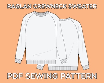 Long Sleeve Raglan Crewneck PDF Sewing Pattern Sizes XS / S / M / L / XL