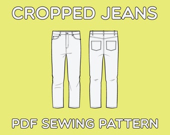 Cropped 5 Pocket Jeans PDF Sewing Pattern Sizes 28 / 29 / 30 / 31 / 32 / 33 / 34 / 36