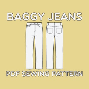 Baggy 5 Pocket Jeans PDF Sewing Pattern Sizes 28 / 29 / 30 / 31 / 32 / 33 / 34 / 36