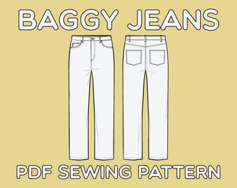 Baggy Jeans Sewing Pattern: Men&#39;s Wide Leg (PDF Pattern)