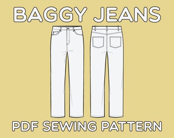 Jean baggy 5 poches Patron de couture PDF tailles 28 / 29 / 30 / 31 / 32 / 33 / 34 / 36