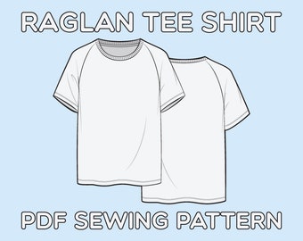 Raglan Tee Shirt PDF Sewing Pattern Sizes XS / S / M / L / XL
