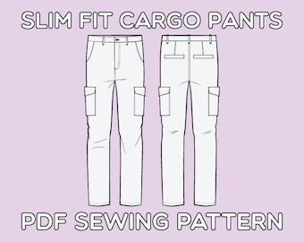 Slim Fit Cargo Pants PDF Sewing Pattern Sizes 28 / 29 / 30 / 31 / 32 / 33 / 34 / 36