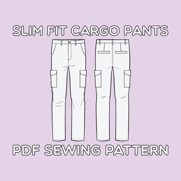 Slim Fit Cargo Pants PDF Sewing Pattern Sizes 28 / 29 / 30 / 31 / 32 / 33 / 34 / 36