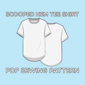 Scooped Hemline Tee Shirt PDF Sewing Pattern Sizes XS / S / M / L / XL