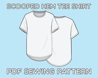 Scooped Hemline Tee Shirt PDF Sewing Pattern Sizes XS / S / M / L / XL