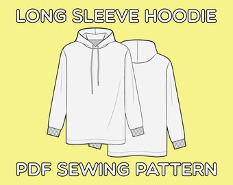 Hooded Long Sleeve Tee Shirt PDF Sewing Pattern Sizes XS / S / M / L / XL