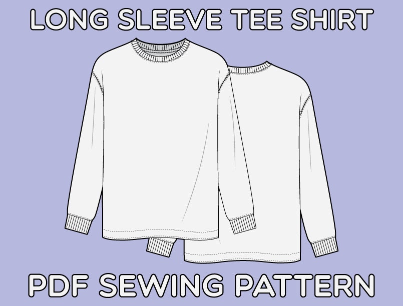 Long Sleeve Tee Shirt PDF Sewing Pattern Sizes XS / S / M / L - Etsy Canada