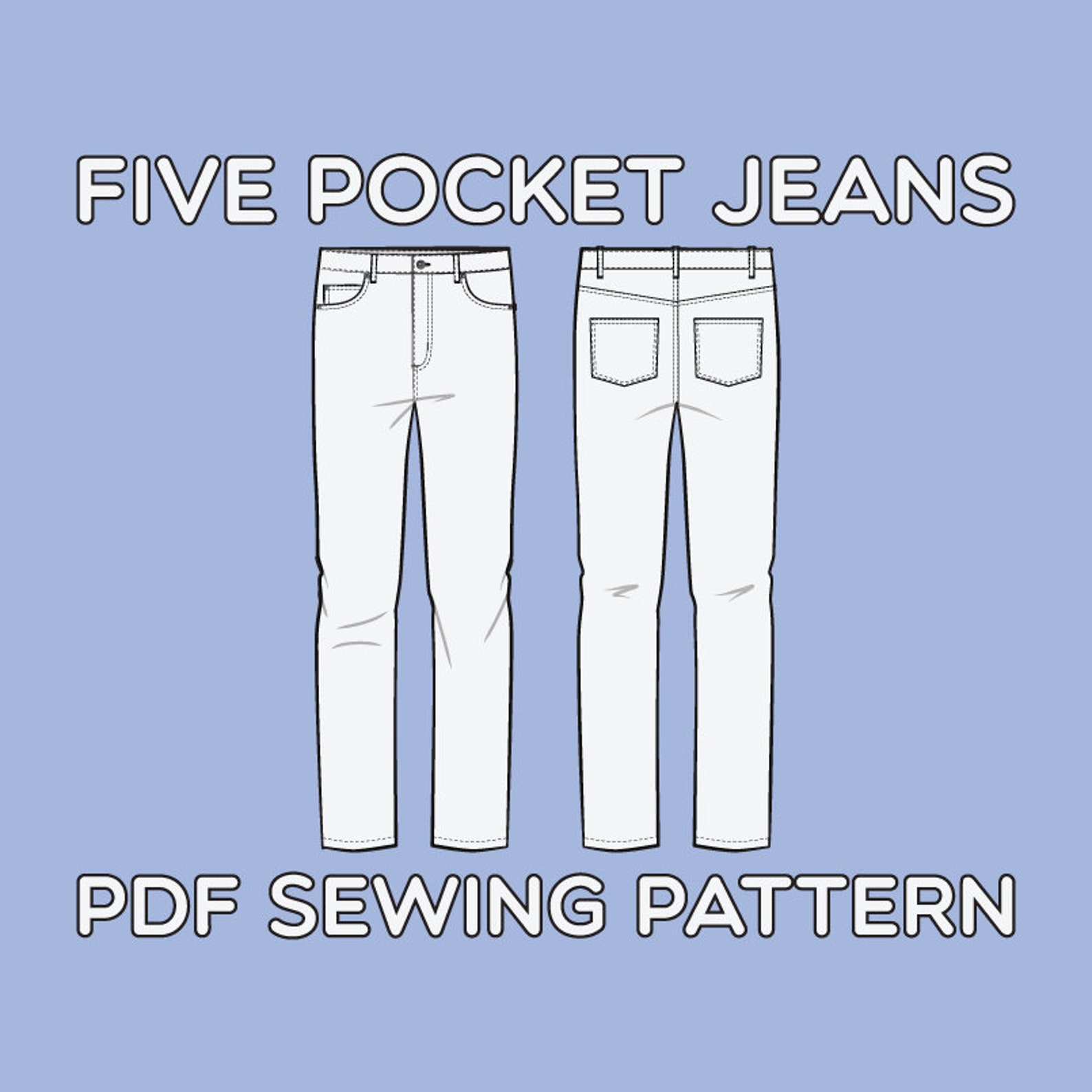 Straight Leg Jeans PDF Sewing Pattern Sizes 28 / 29 / 30 / 31 / 32 / 33 ...