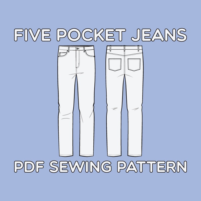 Printable Rib Jeans Straight Leg Jeans PDF Sewing Pattern Sizes 28 / 29 / 30 / 31 / 32 / 33 ...