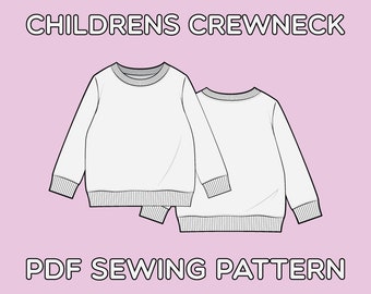 Children's Crewneck Sweater PDF Sewing Pattern Sizes 0-3M / 3-6M / 6-9M / 9-12M / 12-18M / 18-24M / T2 / T3 / T4 / T5 / T6 / T7