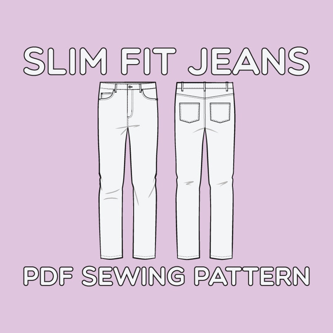 Slim Fit 5 Pocket Jeans PDF Sewing Pattern Sizes 28 / 29 / 30 / 31 / 32 ...