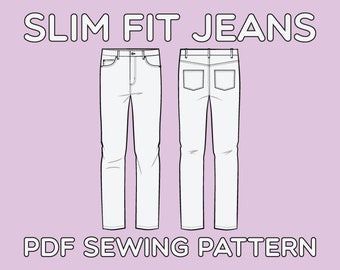 Slim Fit 5 Pocket Jeans PDF Sewing Pattern Sizes 28 / 29 / 30 / 31 / 32 / 33 / 34 / 36