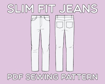 Slim Fit 5 Pocket Jeans PDF Sewing Pattern Sizes 28 / 29 / 30 / 31 / 32 / 33 / 34 / 36