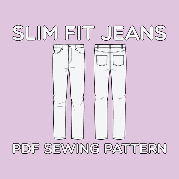 Slim Fit 5 Pocket Jeans PDF Sewing Pattern Sizes 28 / 29 / 30 / 31 / 32 / 33 / 34 / 36