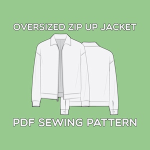 Oversized Front Zip Jacke Schnittmuster PDF Größen XS / S / M / L / XL
