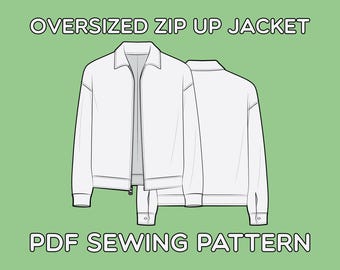 Oversized Front Zip Jacket Sewing Pattern PDF Sizes XS / S / M / L / XL