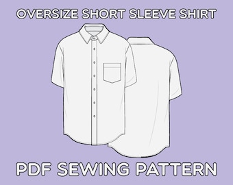 Oversized Short Sleeve Button Up Shirt PDF Sewing Pattern Sizes XS / S / M / L / XL