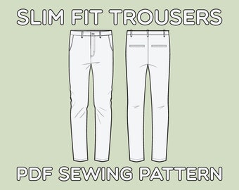 Slim Fit Trousers PDF Sewing Pattern Sizes 28 / 29 / 30 / 31 / 32 / 33 / 34 / 36
