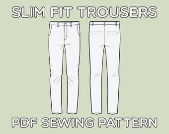 Slim Fit Trousers Sewing Pattern: Men&#39;s Sizes 28-36 (PDF Pattern)