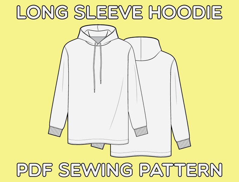 Hooded Long Sleeve Tee Shirt PDF Sewing Pattern Sizes XS / S / Etsy UK