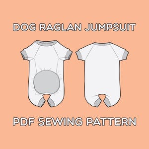 Mönster för raglanjumpsuit för hundar i PDF-format Storlekar XS / S / M / L / XL / 2XL