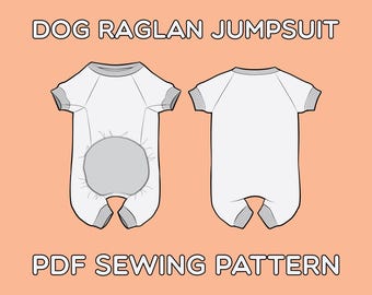 Dog Raglan Jumpsuit Sewing Pattern PDF Sizes XS / S / M / L / XL / 2XL