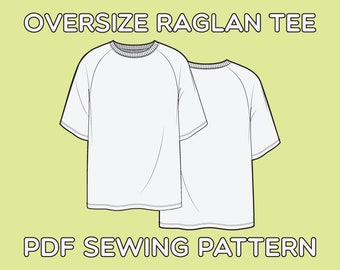 Oversize Raglan Tee Shirt PDF Sewing Pattern Sizes XS / S / M / L / XL