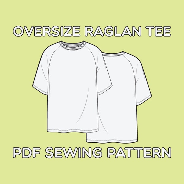 Oversize Raglan Tee Shirt PDF Sewing Pattern Sizes XS / S / M / L / XL
