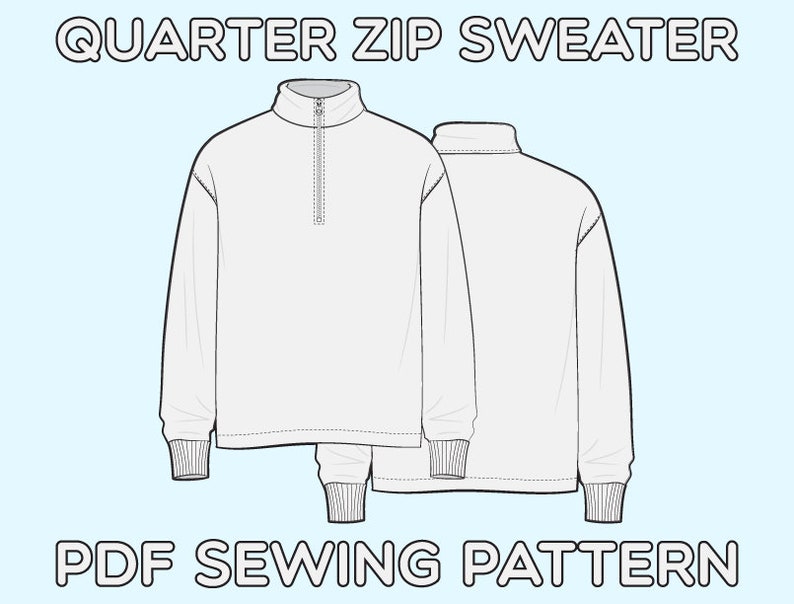 Quarter Zip Sweater PDF Sewing Pattern Sizes XS / S / M / L / Etsy