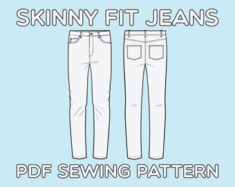 Skinny Fit 5 Pocket Jeans PDF Sewing Pattern Sizes 28 / 29 / 30 / 31 / 32 / 33 / 34 / 36
