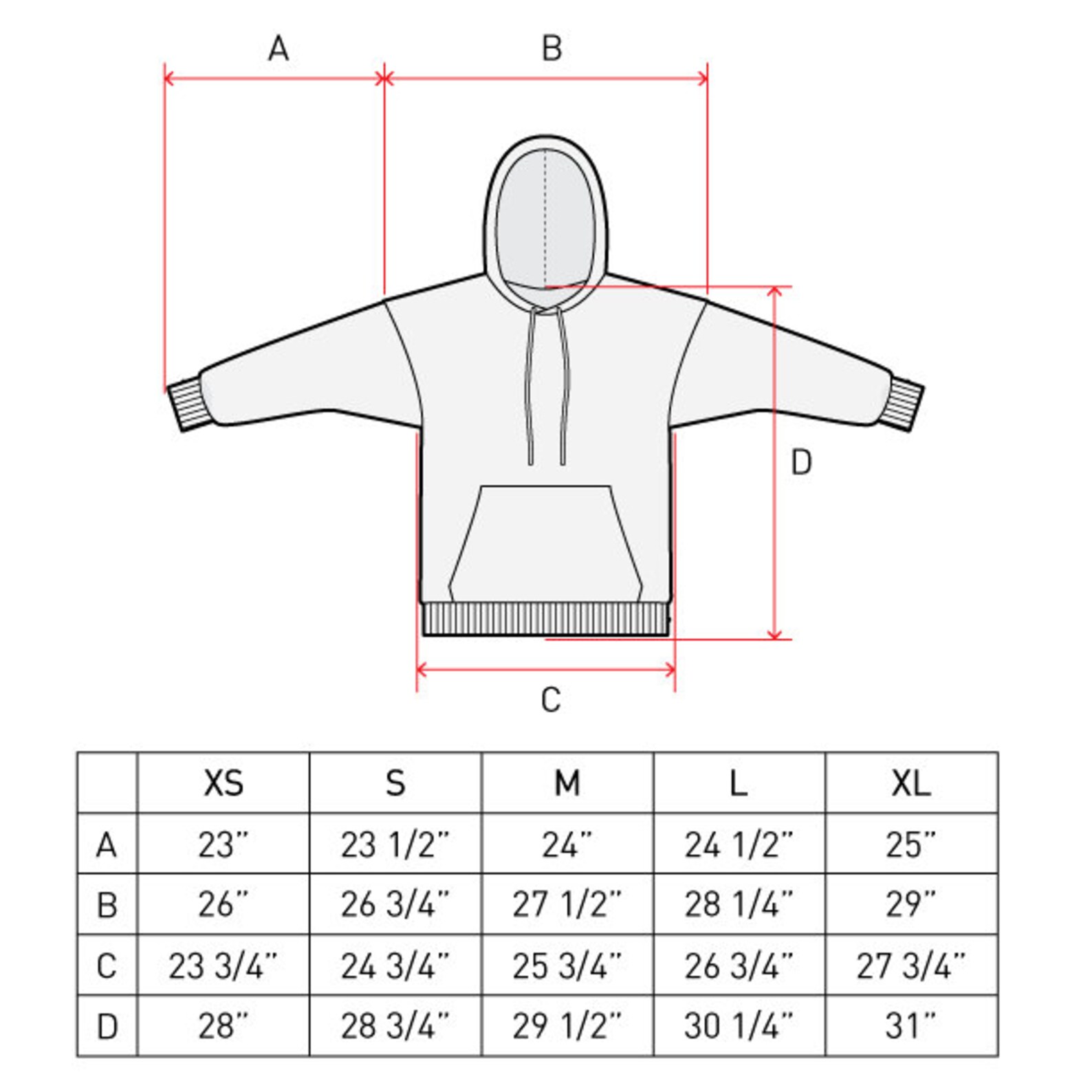 Couture Hoodie Size Chart