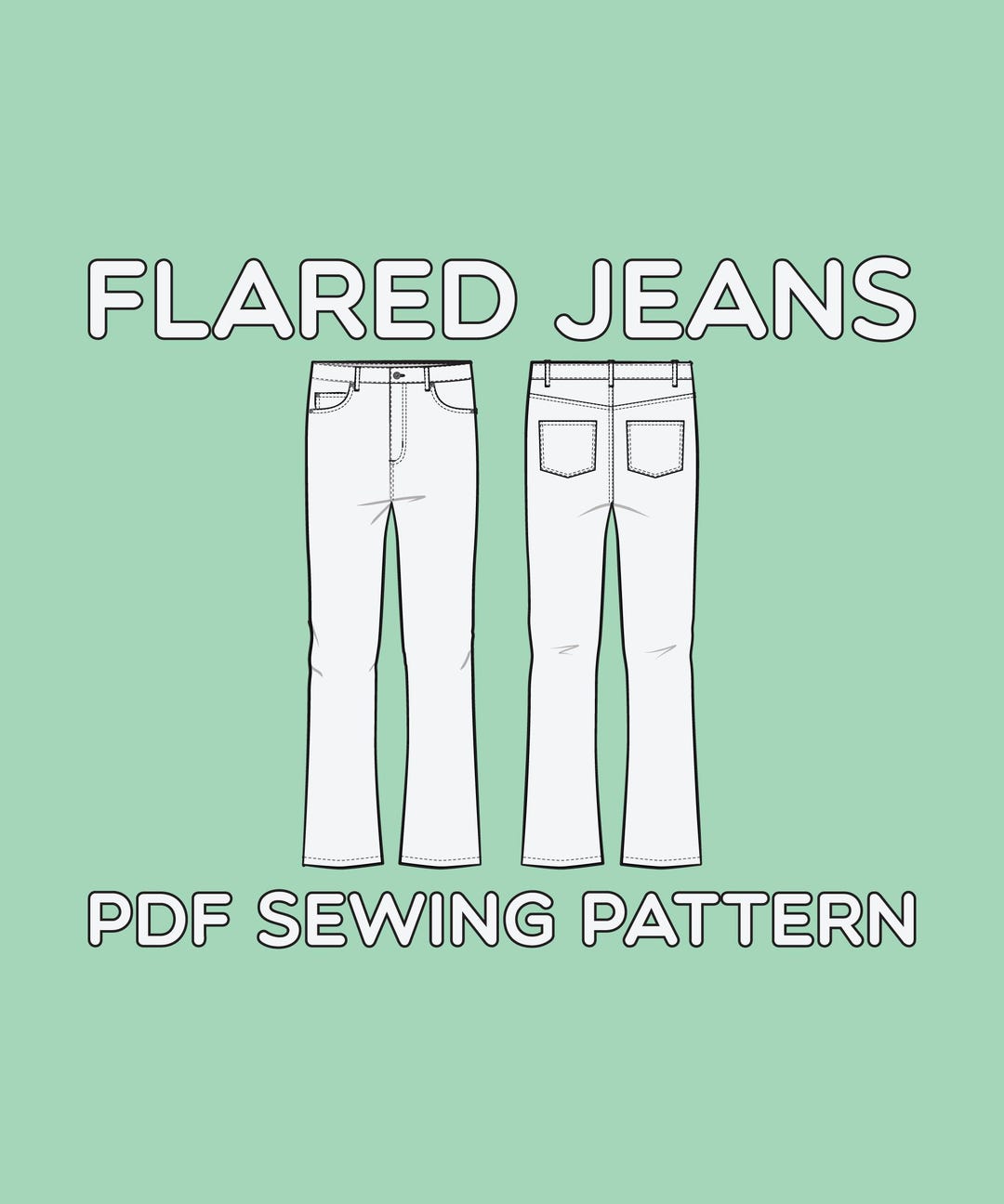 Flared 5 Pocket Jeans Sewing Pattern PDF 28 - 36 - Etsy New Zealand