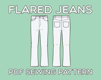Flared 5 Pocket Jeans Sewing Pattern PDF 28 - 36
