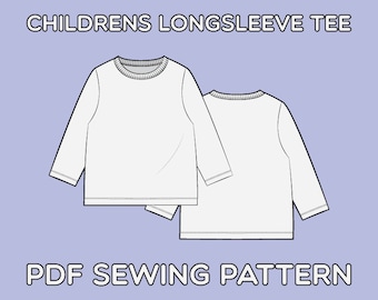 Children's Long Sleeve Tee Shirt PDF Sewing Pattern Sizes 0-3M / 3-6M / 6-9M / 9-12M / 12-18M / 18-24M / T2 / T3 / T4 / T5 / T6 / T7