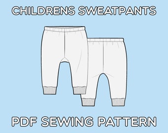 Children's Sweatpants PDF Sewing Pattern Sizes 0-3M / 3-6M / 6-9M / 9-12M / 12-18M / 18-24M / T2 / T3 / T4 / T5 / T6 / T7