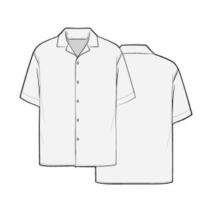 May include: A white short-sleeved button-down shirt with a collared neckline and a relaxed fit. The shirt is shown from the front and back.