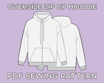 Oversize Zipper Hoodie PDF Sewing Pattern Sizes XS / S / M / L / XL