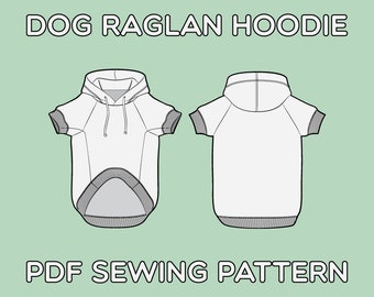 Dog Raglan Hoodie PDF Sewing Pattern Sizes XS / S / M / L / XL / 2XL