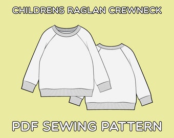 Children's Raglan Crewneck Sweater PDF Sewing Pattern Sizes 0-3M / 3-6M / 6-9M / 9-12M / 12-18M / 18-24M / T2 / T3 / T4 / T5 / T6 / T7