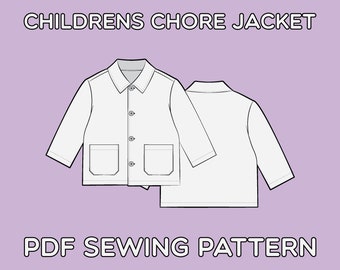 Children's Chore Jacket PDF Sewing Pattern Sizes 0-3M / 3-6M / 6-9M / 9-12M / 12-18M / 18-24M / T2 / T3 / T4 / T5 / T6 / T7