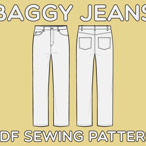 Baggy 5 Pocket Jeans PDF Sewing Pattern Sizes 28 / 29 / 30 / 31 / 32 ...