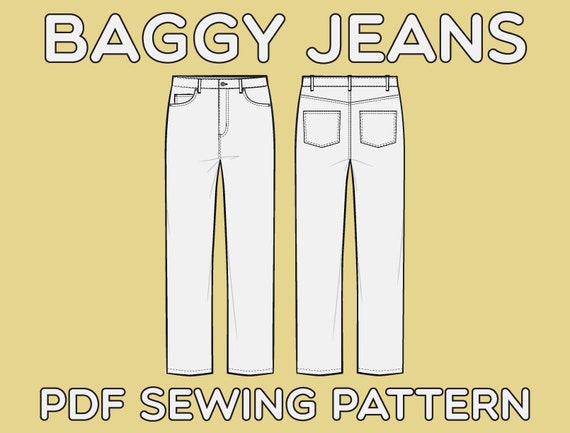 Baggy 5 Pocket Jeans PDF Sewing Pattern Sizes 28 / 29 / 30 / - Etsy