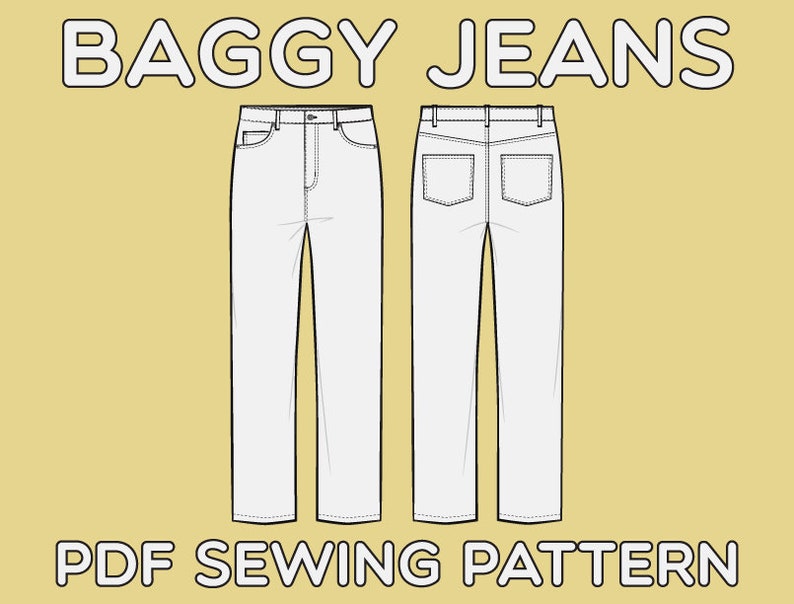Baggy 5 Pocket Jeans PDF Sewing Pattern Sizes 28 / 29 / 30 / Etsy